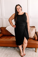 Load image into Gallery viewer, Through The Curves Tulip Wrap Hem Dress In Jet Black

