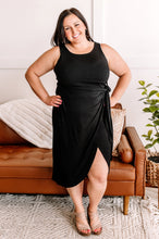 Load image into Gallery viewer, Through The Curves Tulip Wrap Hem Dress In Jet Black
