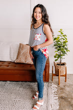 Load image into Gallery viewer, Flip a Switch Striped Floral Tank in Navy &amp; Ivory

