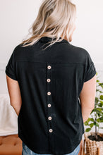 Load image into Gallery viewer, Back To You Collared Gabby Button Back Top In Black
