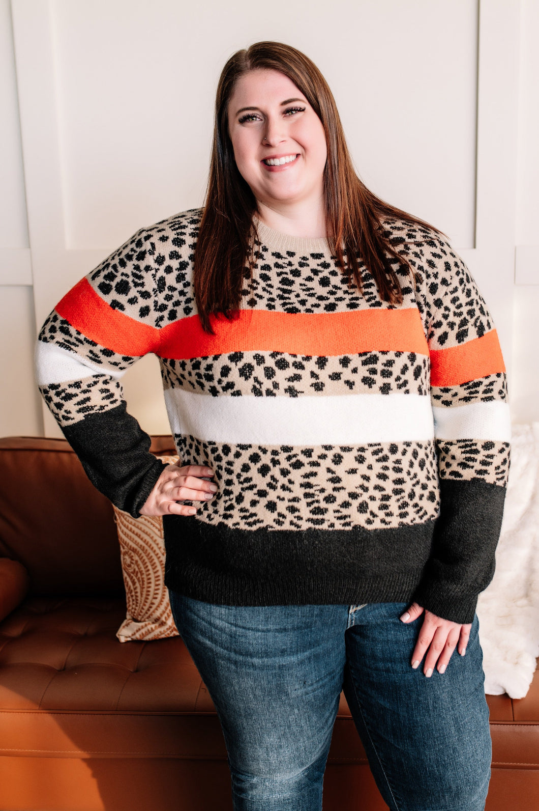 Lost All Track Of Time Leopard Sweater In Riverbed