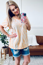 Load image into Gallery viewer, You Spin Me Round Spiral V Neck Tee in Orange Cream
