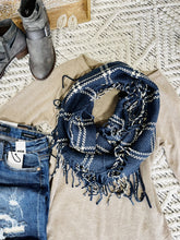 Load image into Gallery viewer, Tied Up In You In Navy and Cream Knit Infinity Scarf
